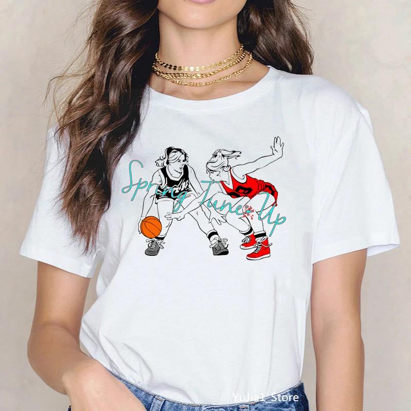Summer 2024 Watercolor Basketball Girl Art Print Tee Shirt Femme 90s Sports Camisatas Mujer Tees Harajuku Kawaii Tops Tshirts