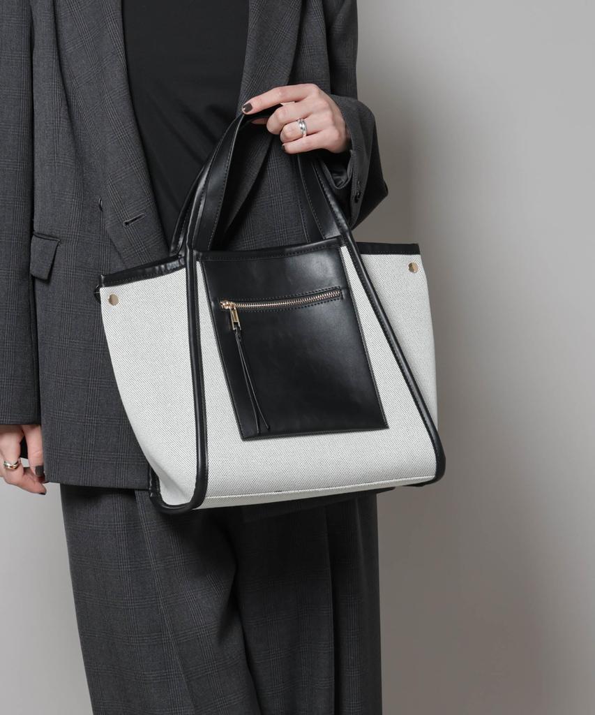 Nano Universe Canvas und Kunstleder Tasche mit Tasche für Damen, F 010, Schwarz, 669-5232304