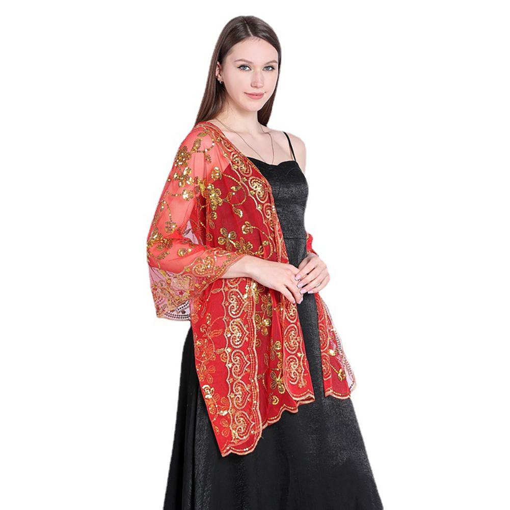Șal cu paiete, eșarfă elegantă pentru hijab, acoperire pentru festivalurile de Ramadan, șal floral modest pentru femei, pentru modă, rochii de seară, decorațiuni de nuntă