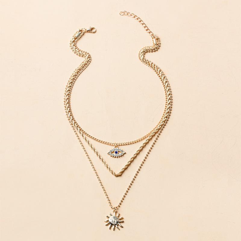 Bohemian multi-layer necklace women's retro sunflower pendant niche stacked wearing collarbone chain accessories hokr neck chain