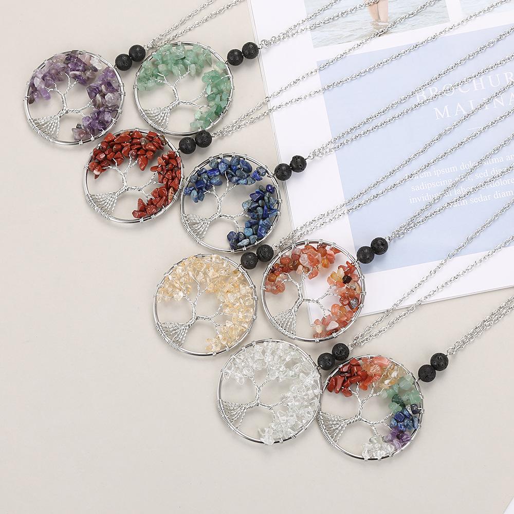 Natural Stone Crystal, Aromatherapy Volcanic Stone Pure Hand-Wound Gravel Tree Root Life Tree Necklace N14