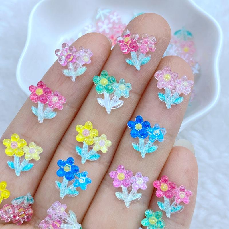 50Pcs New Cute 11mm Resin Mini Flower Series Flat Back Manicure Parts Embellishments For Hair Bows Accessories