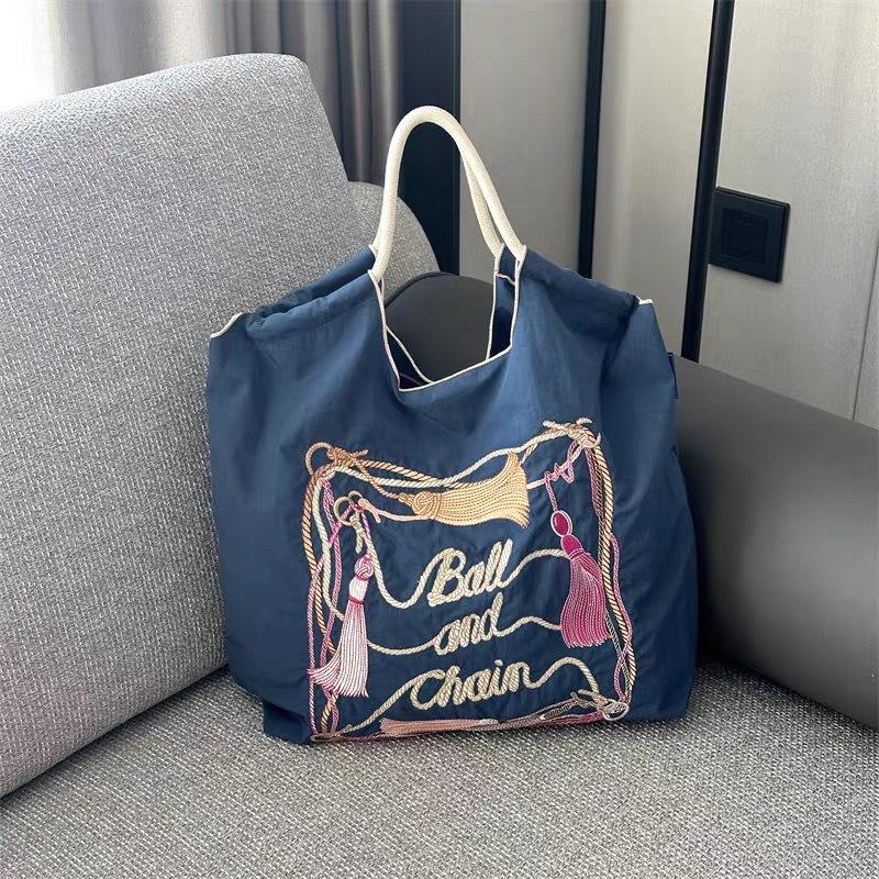 Eco-Friendly Handmade Japanese-Style Embroidered Flower Nylon Tote Bag