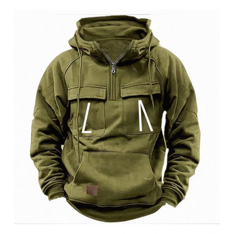 2024 Vintage Men's Distressed Hooded Sweatshirt with Multi-Pocket Zipper