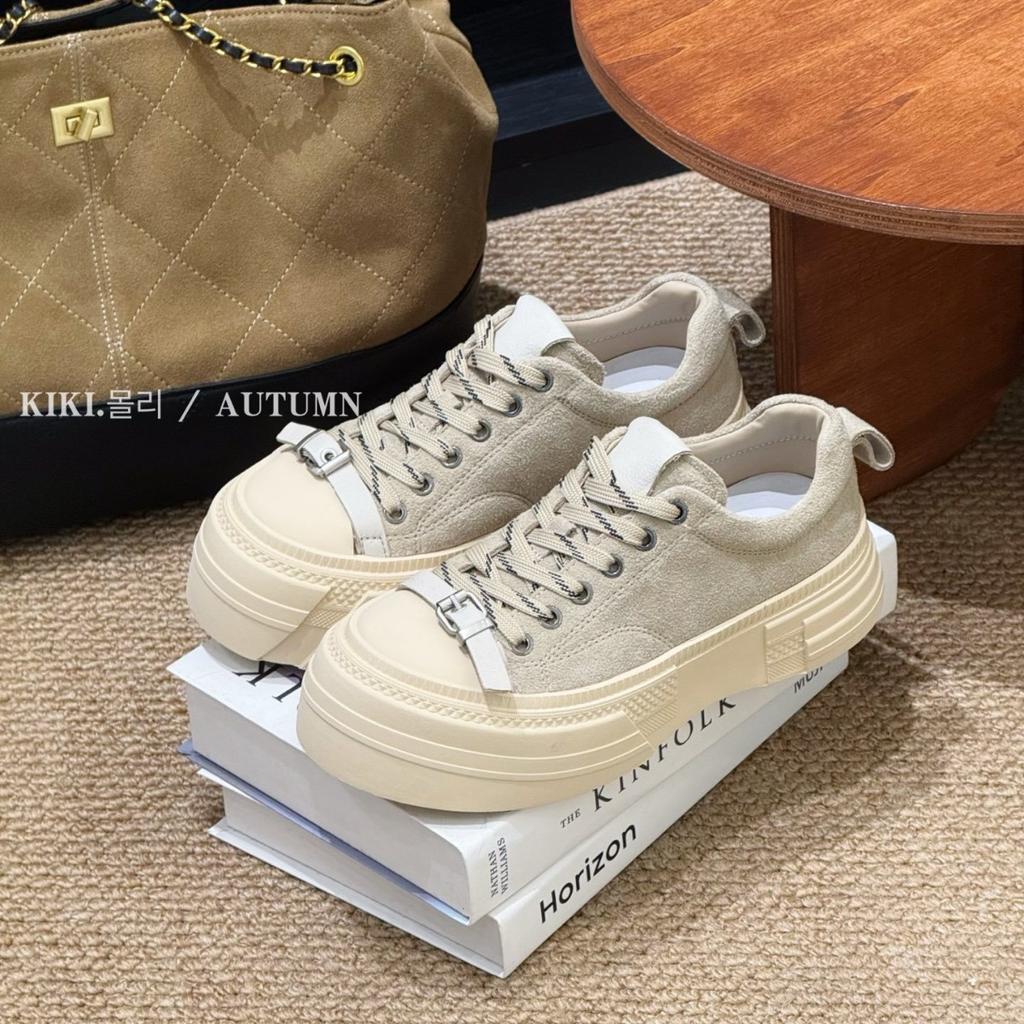 Retro cowhide board shoes women's ins tide 2025 early autumn new thick-soled niche deconstruction wind heightening casual sports shoes