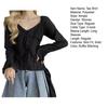 Yousheng Women Tops V-Neck Flared Long Sleeve Slim Fit Tee Shirt Solid Color Ruffle Stitching Tops with Irregular Hem Hole Design T-Shirt