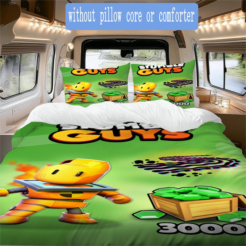 Stumble Guys Cute Zombie Pattern Bedding,Quilt Set Quilt Cover Pillowcase Home Birthday Gift (1*duvet cover+2*pillowcase,without core)ZSJT0917160