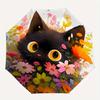 1pc Flower Black Cat Pattern Beautiful Looking Automatic Folding Umbrella, 3 Folding, 8 Pole Frame Design, Durable and Suitable for Travel and Daily U