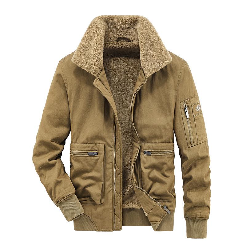 Kurtka męska na jesień i zimę z aksamitu, pogrubiona, ciepła, z wełny jagnięcej, odzież robocza do lotów, odzież z bawełny