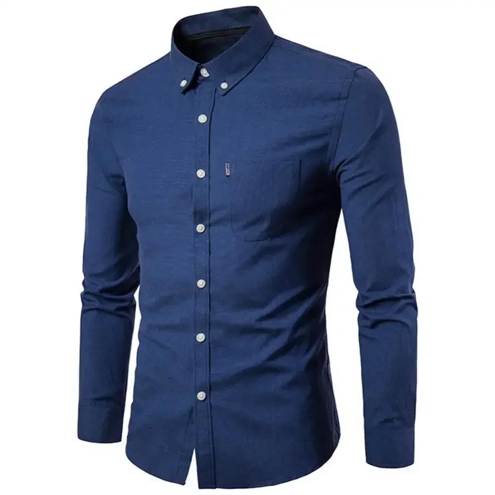 2026 Oxford Quick-Dry No Iron Shirts Men Solid Casual Slim Lapel Collar T-Shirts Long-Sleeve Formal Business Shirts Mens Tops