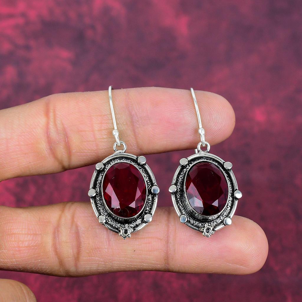Rød granat smykker, 925 solid sterling sølv øredobber, håndlagde edelsten smykker øredobber til minnedagen