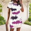Women Plus Size Round Neck Short Sleeve Multicolor Printed Fitted Mini Dress