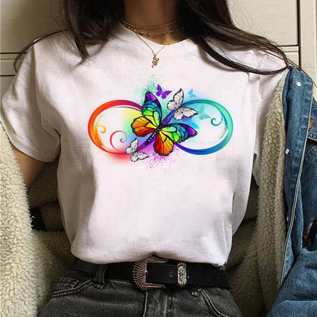 Women Tshirt Watercolor Butterfly Print Tshirt Summer Female Tops Casual Short Sleeve T-Shirts Harajuku Graphic Tee Cute T-Shirt