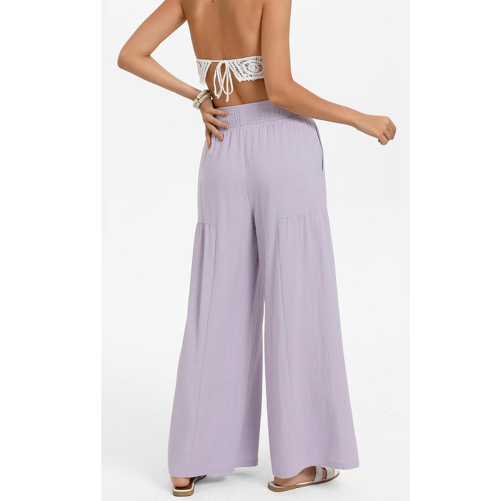 Dámské elastické kalhoty s vysokým pasem, ležérního střihu, se širokými nohavicemi, dlouhé kalhoty, kalhoty s kapsami