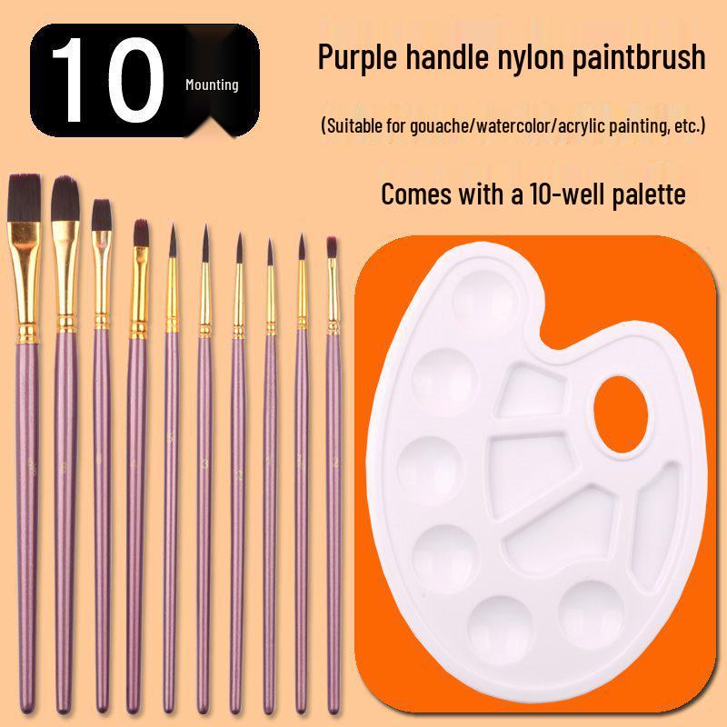 10-Piece Nylon Gouache & Acrylic Paintbrush Set for Students