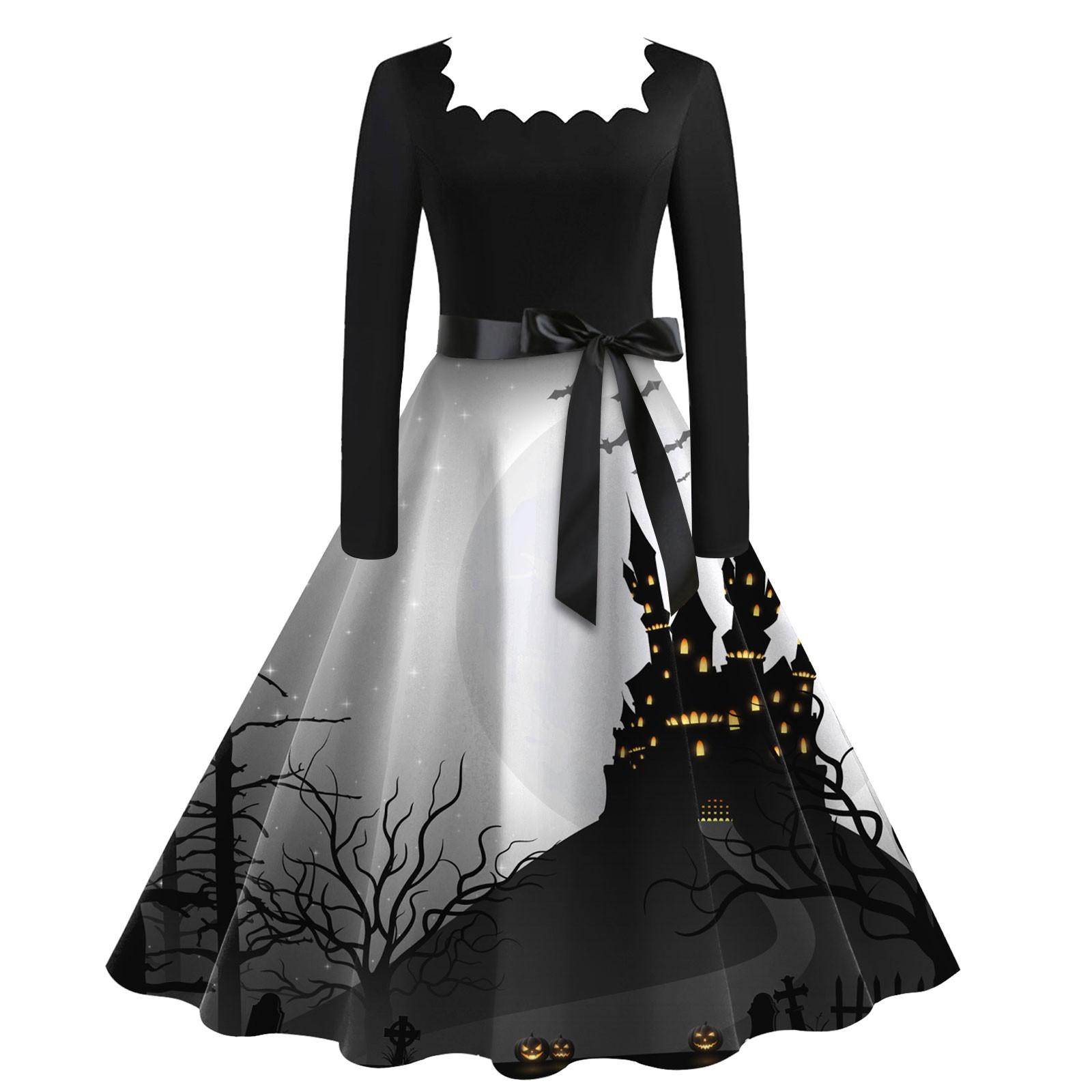 Женские повседневные модные платья с квадратным вырезом и длинным рукавом на Хэллоуин — фото 6