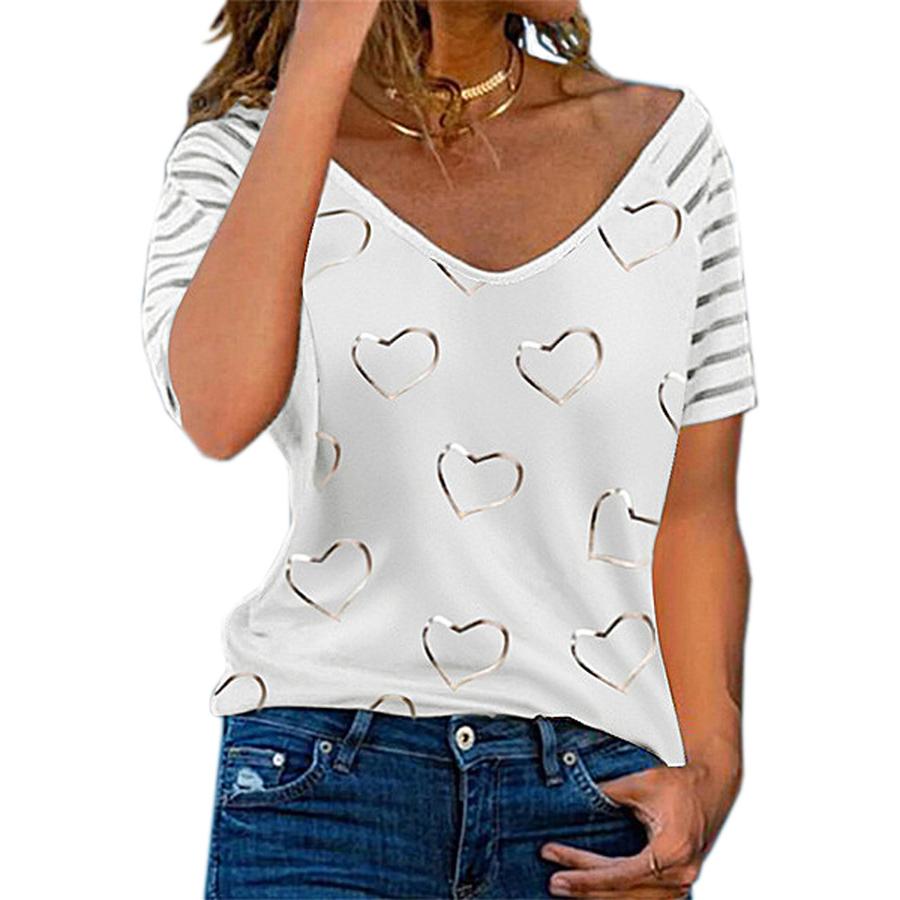 New Large Size Women's Clothing Heart Print Crew Neck Short Sleeve T-Shirt for Women