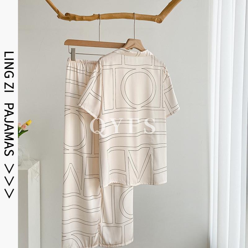 Pajamas women's summer thin ice silk short-sleeved trousers high-end large-size cardigan light luxury can be worn outside loungewear set