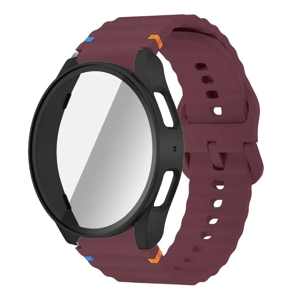 Boîtier+Bracelet pour Samsung Galaxy Watch 7 6 5 4 40mm 44mm Bracelet en Silicone Film Protecteur d'Écran en Verre Trempé Housse Bumper