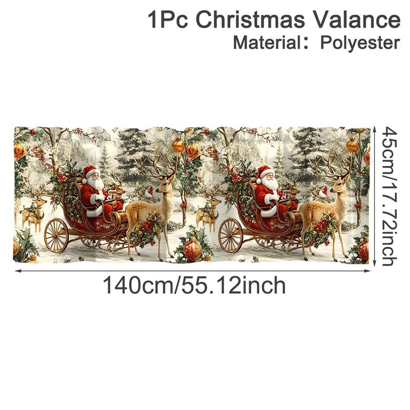 Christmas Short Curtains Valances Christmas Decorations for Home 2026 Xmas Ornaments Windows Treatments for Kitchen Bathroom