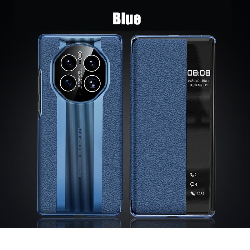 

Genuine Leather Flip Cover Case for HUAWEI Mate 60,50,40,30 Pro Plus, Honor Magic 3, 4, Smart View Wake Sleep, Show Call ID Huawei Mate60 Pro синий