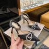 [Spot] High-heeled Women's 2025 New Pointed Rhinestone Bow Design Sense Niche Thin-heeled Sandals Women