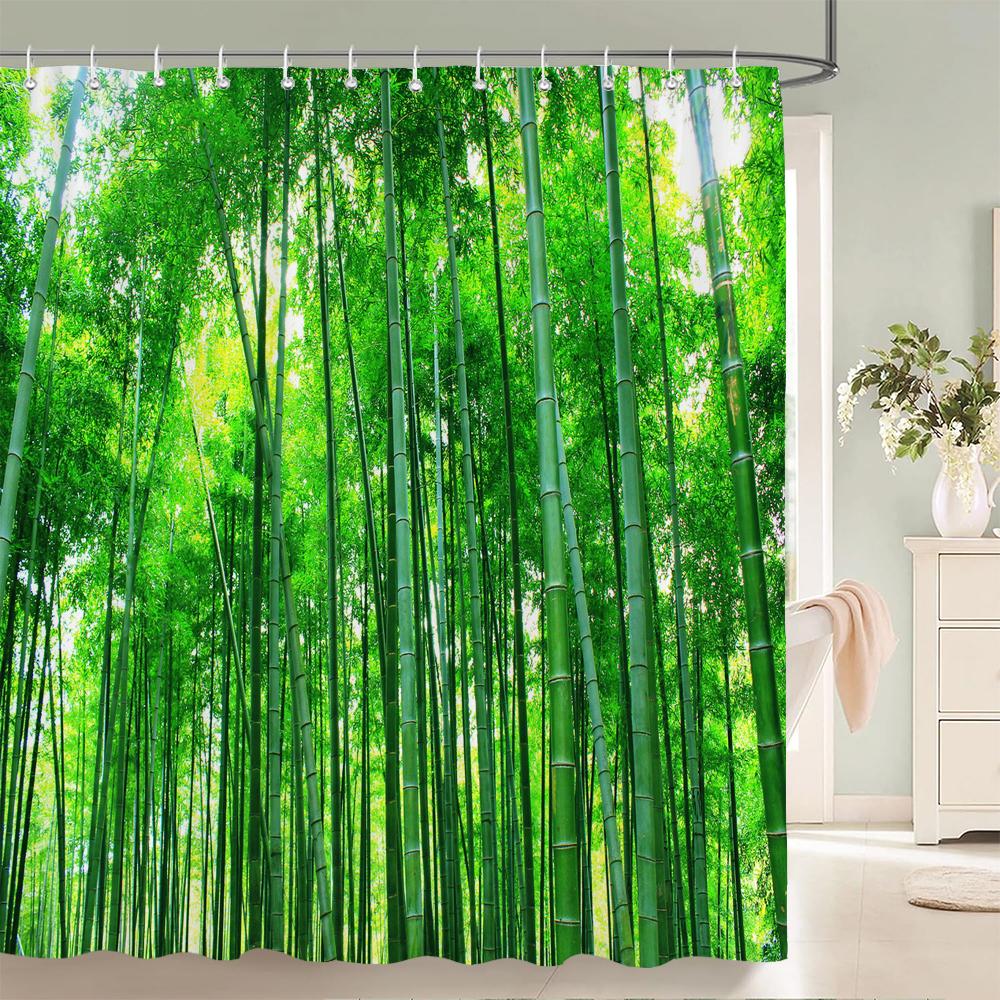 3D green bamboo forest bamboo printing bathroom shower curtain polyester waterproof and mildew proof home decoration curtain