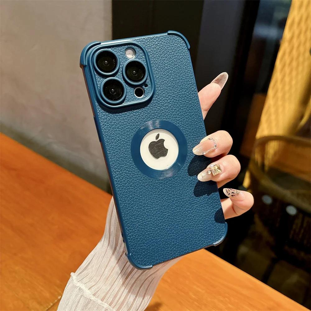 Shockproof Business Back Cover for iPhone 16 pro Max 15 plus 14 13 12 11 Soft TPU Camera Lens ProtectionLogo View Phone Cas