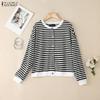 ZANZEA Women Casual Round Neck Long Sleeve Stripe Cardigan Blouse