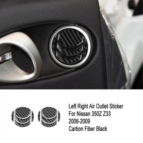 Set Black Carbon Fiber Car Dashboard AC Vent Decoration For Nissan 350Z 06-09