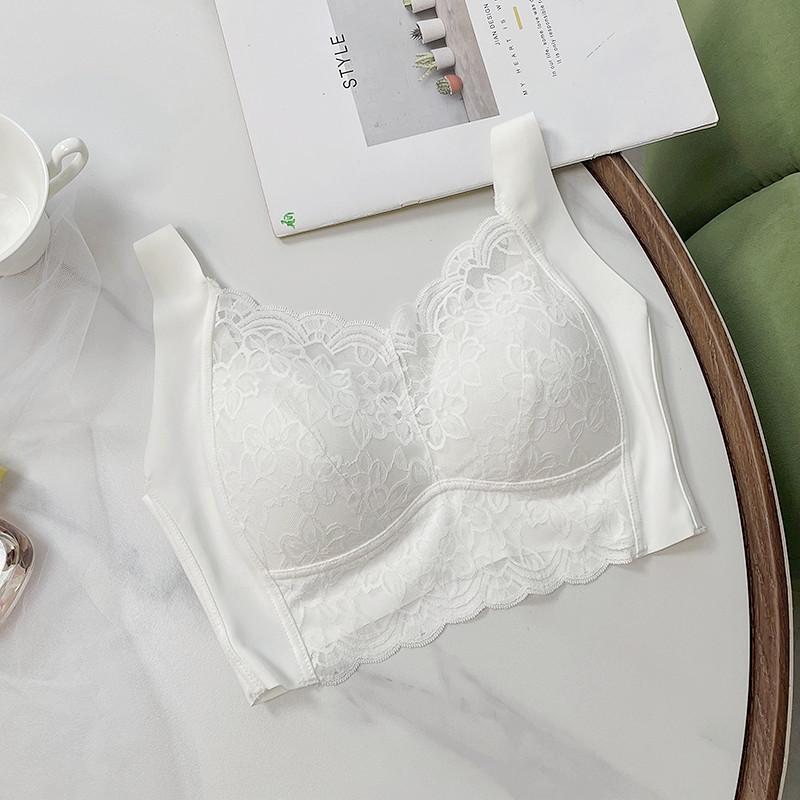 Sexy Spitze nahtloser Westen-BH integrierter fester Latex-Cup schöner Rücken geraffte Seite leicht verstellbare Unterwäsche