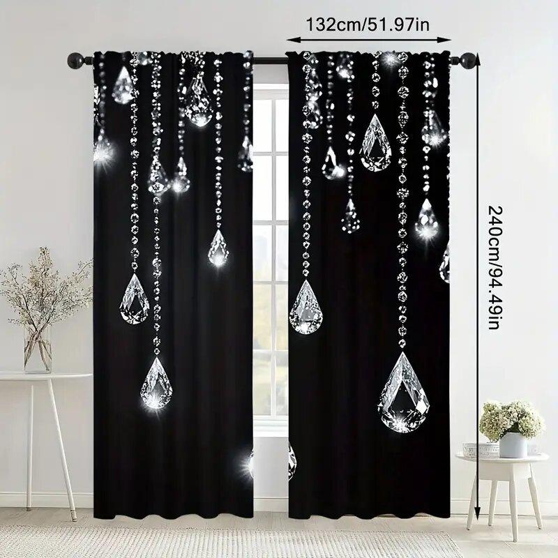 Black Crystal Curtains Pole Bag Bedroom Living Room Decoration Home Curtain Elegant Made Of Polyester Washable Area Ready