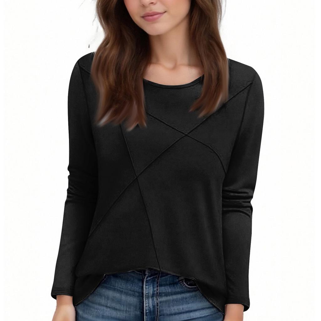 Fashionable Women's Long-sleeved Round Neck Casual Pleated Loose Top