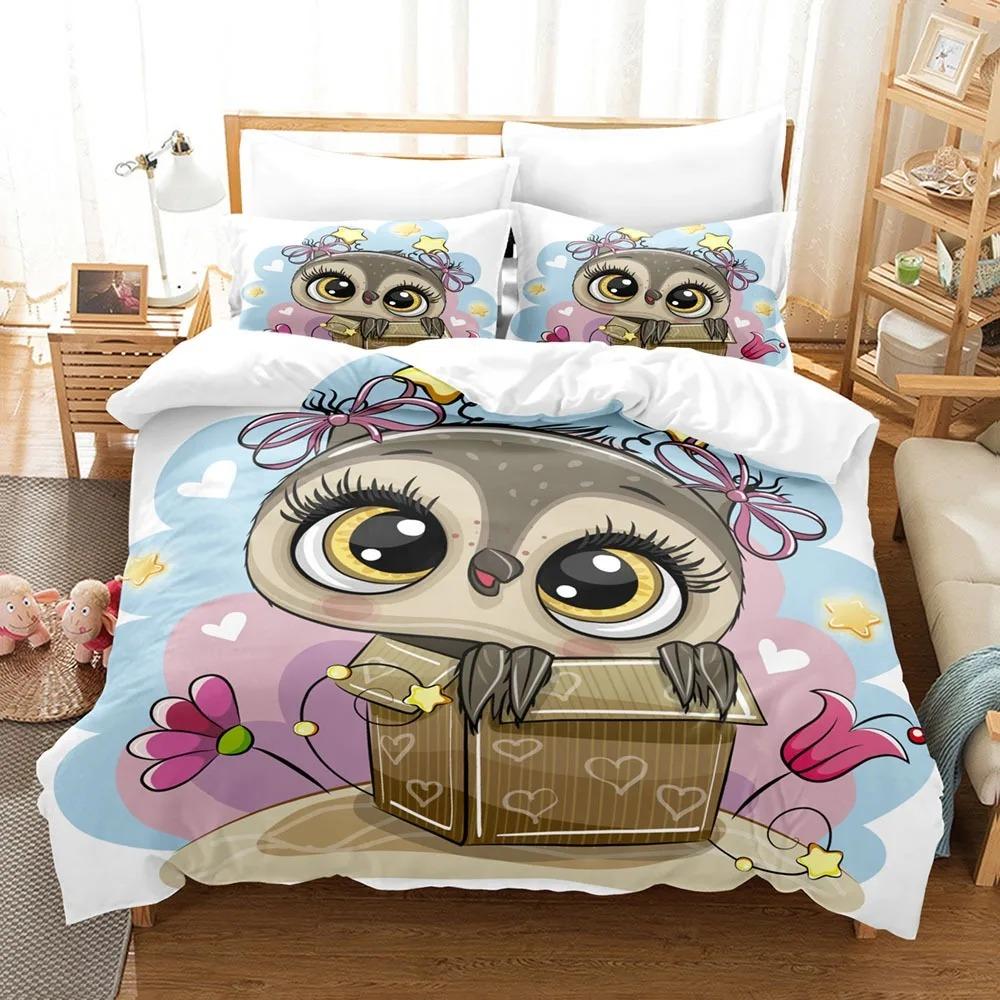 Cartoon Owl Bedding Sets Soft Bed Cover Comforter Duvet Cover Pillow Case 2-3 Pieces Sets Teenagers Children's Gifts Room Decor