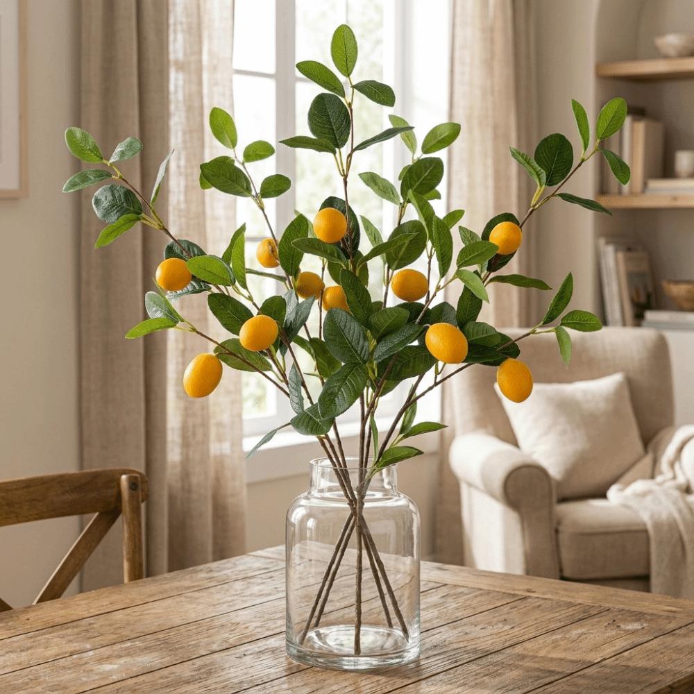 Real Touch 3 Forked Lemon Branches Realistic Artificial Plant Flower Arrangement Bedroom