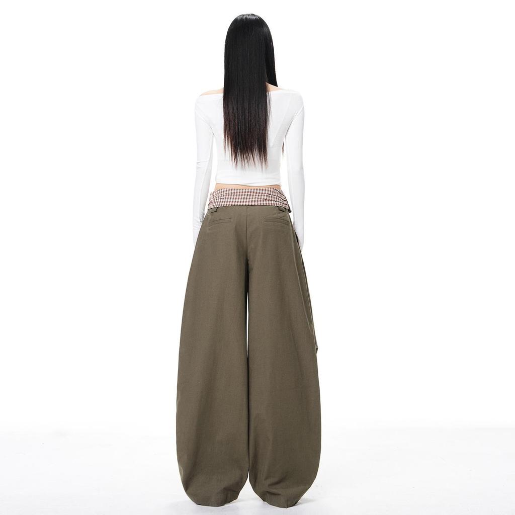 Women's Patchwork High-Waist Slimming Wide-Leg Pants - Spring/Autumn 2026