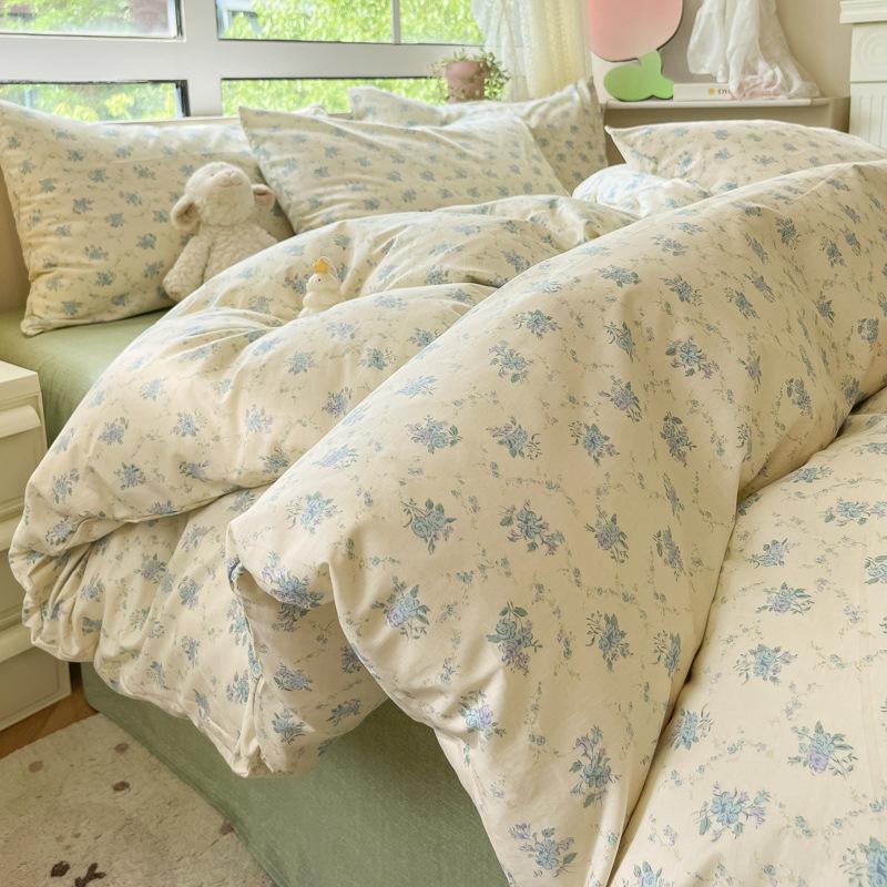 Princess style bed four-piece set pure cotton pure cotton small fresh bed sheet single quilt cover dormitory three-piece set duvet cover