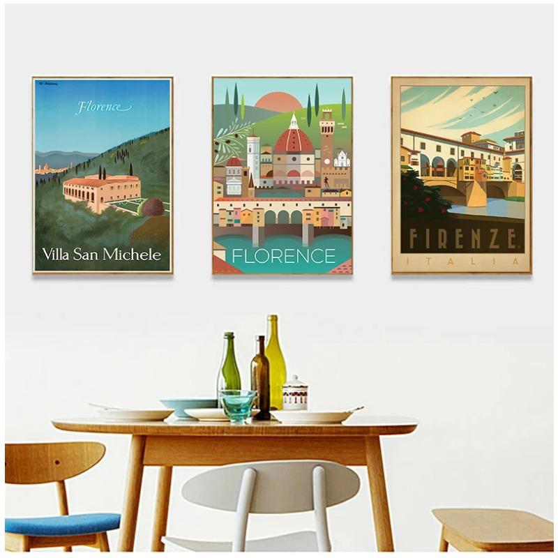 Italy Tuscany Florence City Travel Canvas Paintings Vintage Picture Kraft Posters Coated Wall Stickers Home Decoration Gift