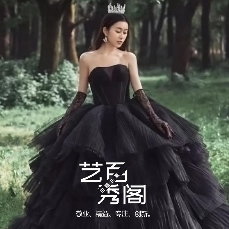 

Свадьба 2025 новое розовое платье-бандо для пары, арт-фото, платье-торт M чёрный