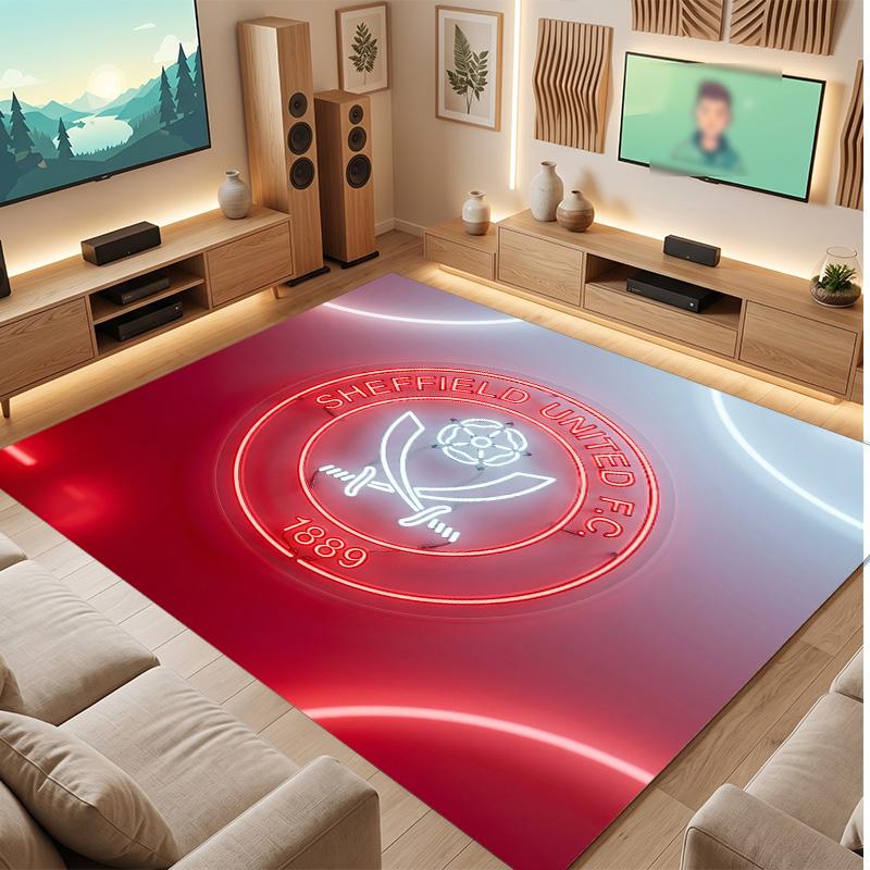Sheffield United Football Print Crystal Velvet Rug, Comfortable Water Absorbent Non Slip Indoor Floor Carpet