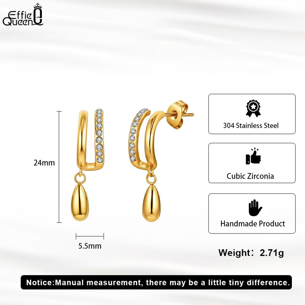 Effie Queen Edelstahl 18 Karat Gold Wassertropfen Zirkonia Tropfenohrringe Feiner Schmuck für Damen Hochzeitsfeier Bankett Geschenk STKE26