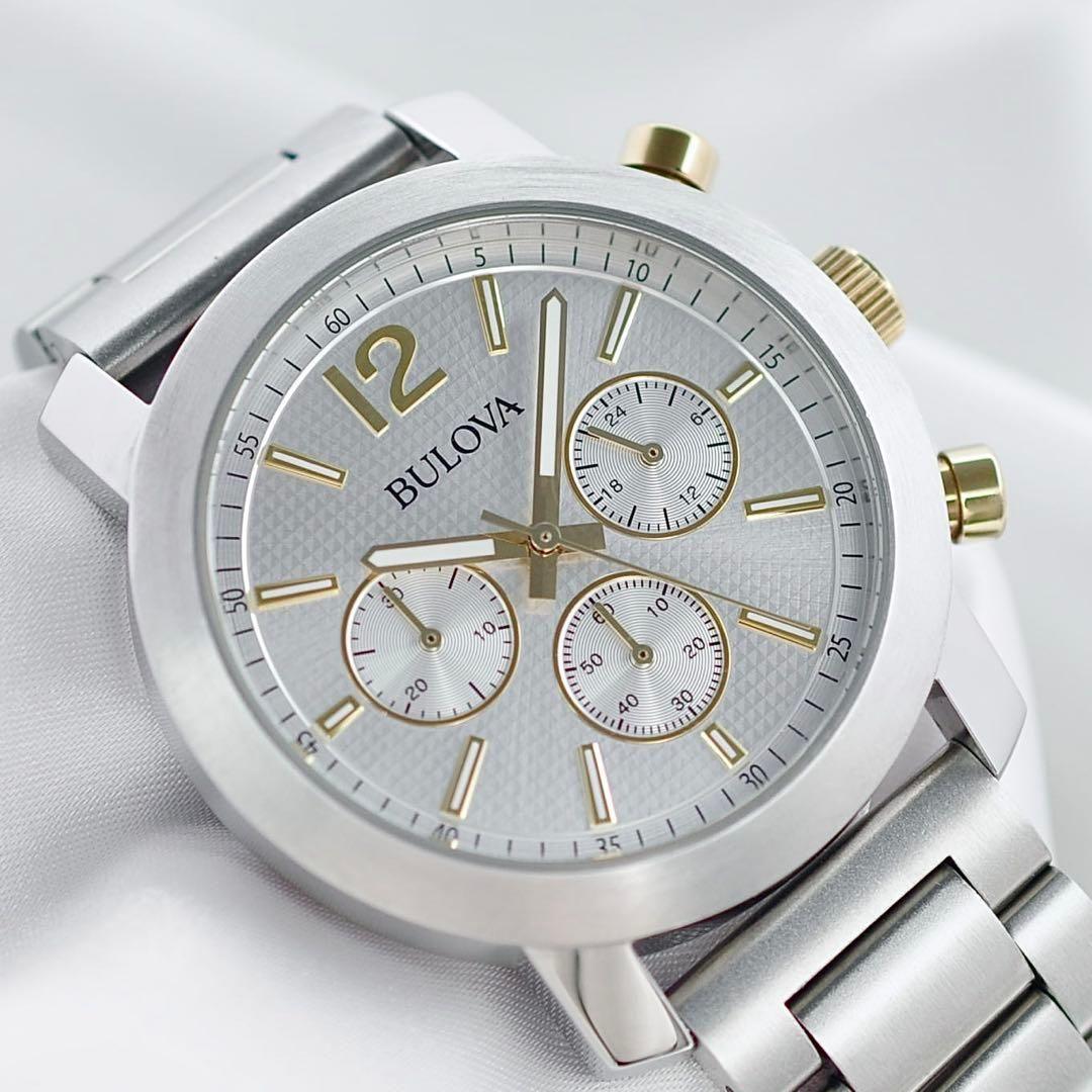 Used BULOVA Like New Rare Chronograph 98A141 Silver Men s