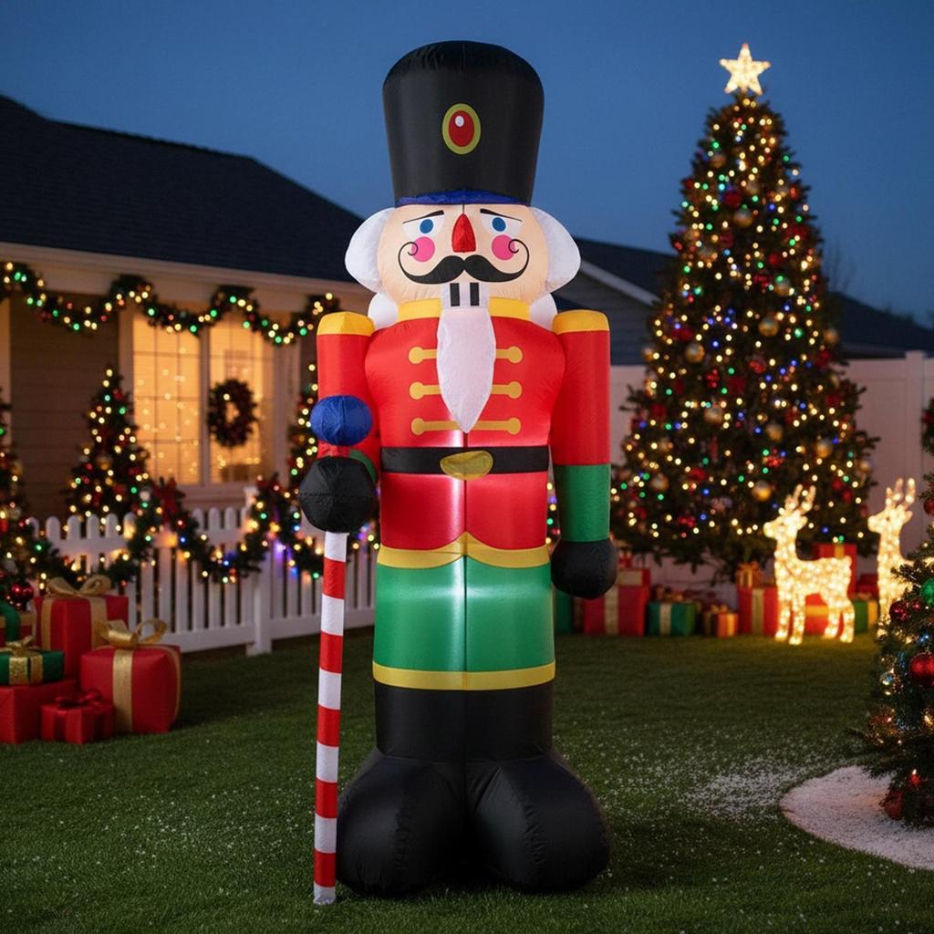 Giant Nutcracker Inflatable LED Lights Display Blow Up Decor Christmas Yard Inflatables For Family Friends Indoor Party Holiday