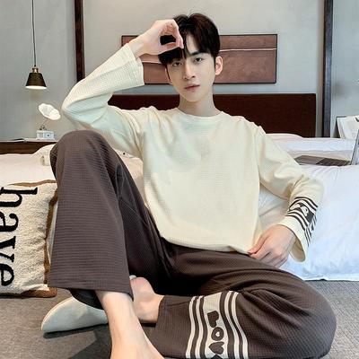 Men's Korean-Style Cotton Pajamas - Long Sleeve, Casual, Seasonal Homewear