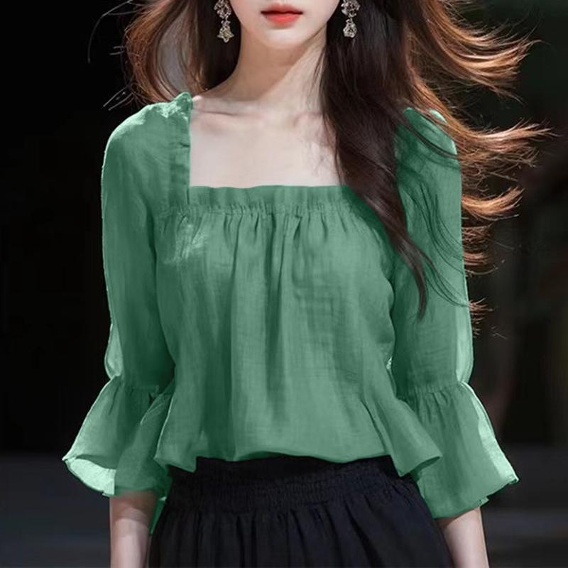 ZANZEA Bluze evazate cu maneci 3/4 de toamna pentru femei