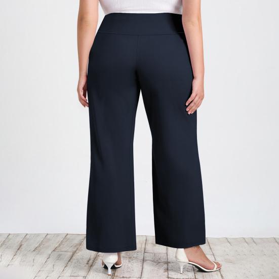 High Waist Yoga Pants Full-Length Women Leggings with Elastic Waist Solid Color Pockets Sport Style Flared Pants