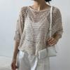 New Arrivals Open Run Women Cape Sleeve Punching Knit Boat Neck Cover Up Sweater