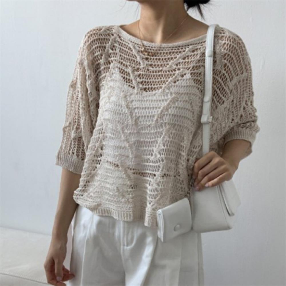 New Arrivals Open Run Women Cape Sleeve Punching Knit Boat Neck Cover Up Sweater