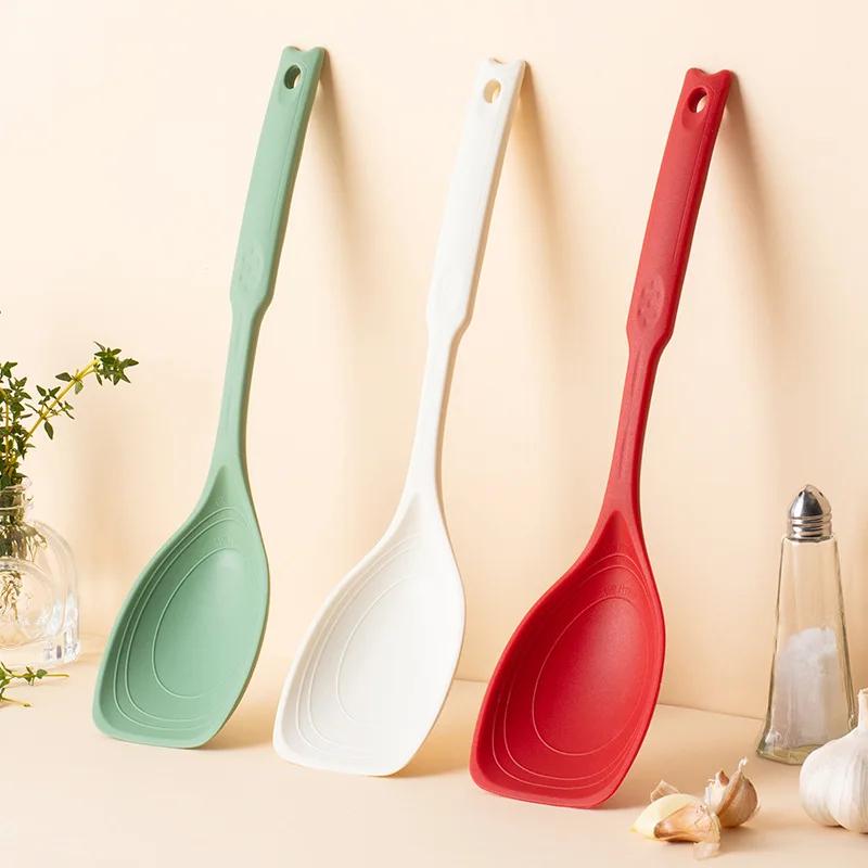 Kitchen Tool Silicone Spoon Multi Purpose Grip Comfortable Anti Slip Round Handle Large Cookware Tableware Spoon