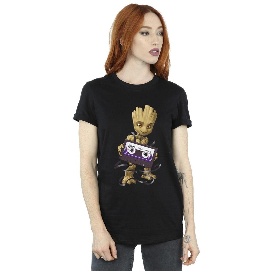 Marvel Womens/Ladies Guardians Of The Galaxy Groot Cosmic Tape Cotton Boyfriend T-Shirt